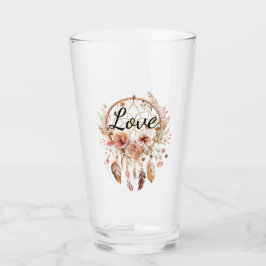 Roze Liefde Boho Bloemen Veren Droomvanger Glas