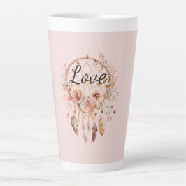 Roze Liefde Boho Bloemen Veren Droomvanger Latte Mok