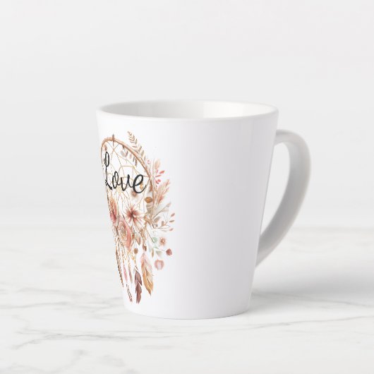 Roze Liefde Boho Bloemen Veren Droomvanger Latte Mok (Rechterhoek)