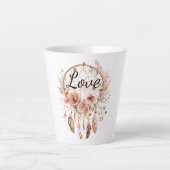 Roze Liefde Boho Bloemen Veren Droomvanger Latte Mok (Voorkant)