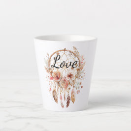 Roze Liefde Boho Bloemen Veren Droomvanger Latte Mok
