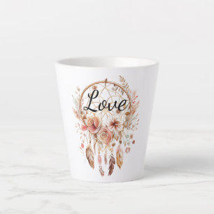 Roze Liefde Boho Bloemen Veren Droomvanger Latte Mok
