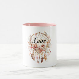 Roze Liefde Boho Bloemen Veren Droomvanger Mok