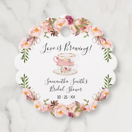 Roze liefde breekt Vrijgezellenfeest van thee Bedankjes Labels (Voorkant)