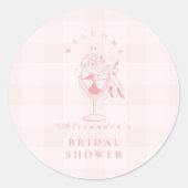 Roze Liefde Brouwt Espresso Bruidsuitnodiging Ronde Sticker (Voorkant)