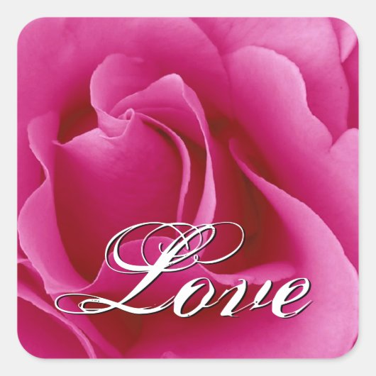 Roze LIEFDE Bruiloft Roos Vierkante Sticker (Voorkant)