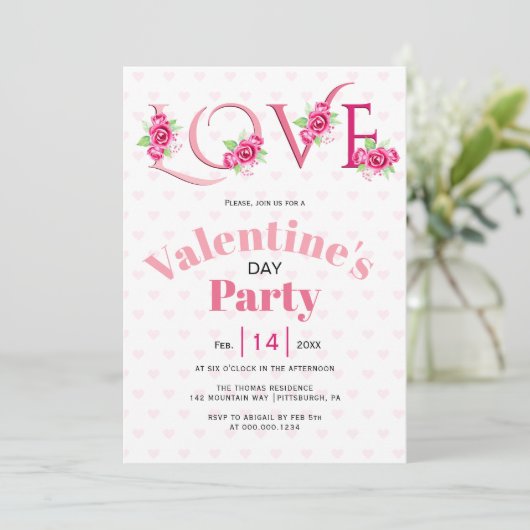 Roze LIEFDE en rozen Valentijnsdag party Kaart (Staand voorkant)