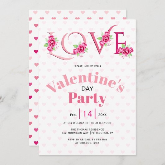 Roze LIEFDE en rozen Valentijnsdag party Kaart (Voorkant / Achterkant)