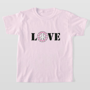 Roze liefde en vredesteken harten t-shirt