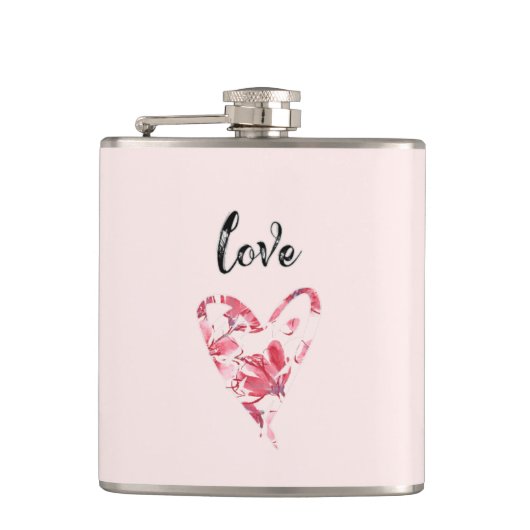 roze liefde - Floral hart Heupfles (Voorkant)