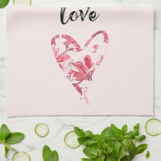 roze liefde - Floral hart Theedoek (Gevouwen)