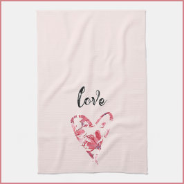  roze liefde - Floral hart Theedoek