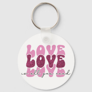 Roze "Liefde" Gestapelde Bubbel Lettertype Sleutelhanger