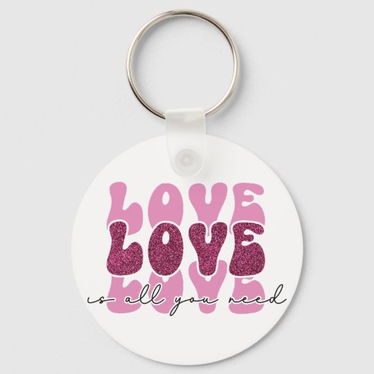 Roze "Liefde" Gestapelde Bubbel Lettertype Sleutelhanger (Voorkant)
