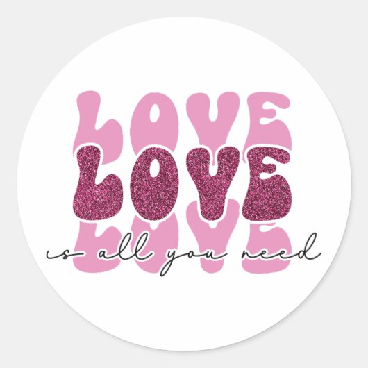 Roze "Liefde" Gestapelde Bubble Lettertype Ronde Sticker (Voorkant)
