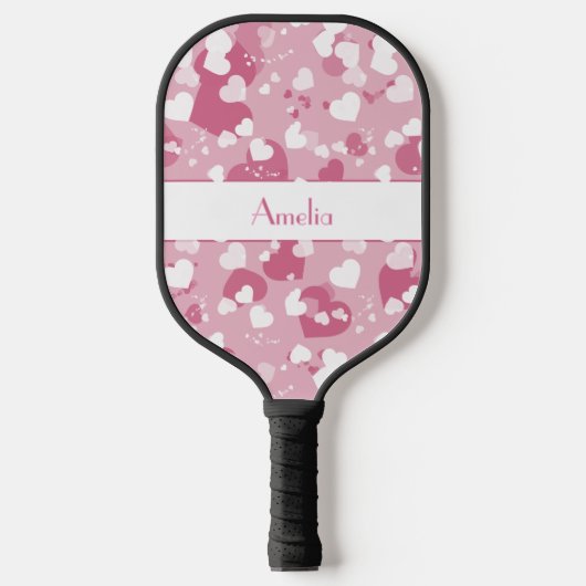  Roze Liefde Hart Gepersonaliseerd Pickleball Paddle (Voorkant)