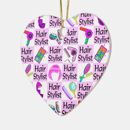 ROZE LIEFDE HART HAAR STYLIST KERSTVERSIERING KERAMISCH ORNAMENT (Links)