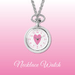 Roze liefde hart Ketting Watch<br><div class="desc">Ketting Horloge cadeau. Met een roze liefdeshart en kloknummers op een witte achtergrond.</div>