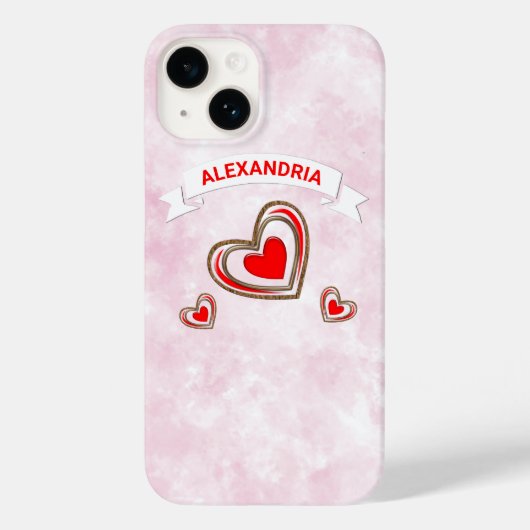 Roze Liefde Hart Modern Liefde Waterverf Personali Case-Mate iPhone Case (Achterkant)