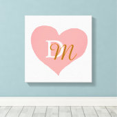 roze liefde-hart, monogrammed canvas afdruk (Insitu (Houten vloer))