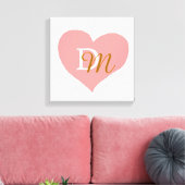 roze liefde-hart, monogrammed canvas afdruk (Insitu (Woonkamer))