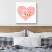 roze liefde-hart, monogrammed canvas afdruk (Insitu (Slaapkamer))