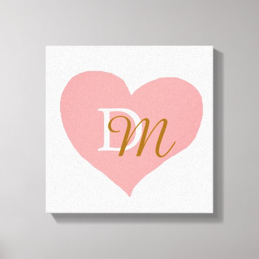 roze liefde-hart, monogrammed canvas afdruk (Voorkant)