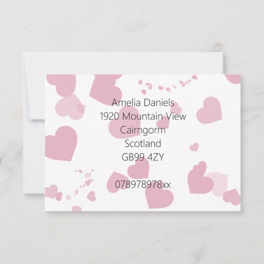 Roze Liefde hart RSVP insert (Achterkant)