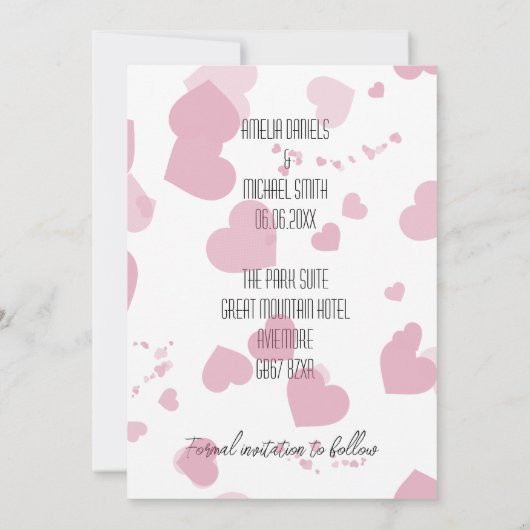  roze liefde hart Save the date Kaart (Achterkant)