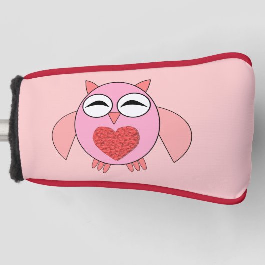 Roze Liefde Hart Uil Golf Putter Hoesje Golfheadcover (Voorkant)