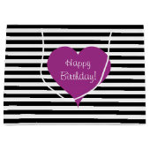 Roze Liefde Hart Zwart & Wit Gestreept Patroon Tek Large Cadeautasje (Voorkant)