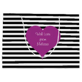 Roze Liefde Hart Zwart & Wit Gestreept Patroon Tek Large Cadeautasje (Achterkant)