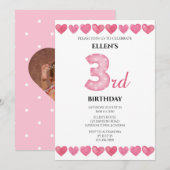Roze Liefde Harten 3e verjaardag Foto Kaart (Voorkant / Achterkant)