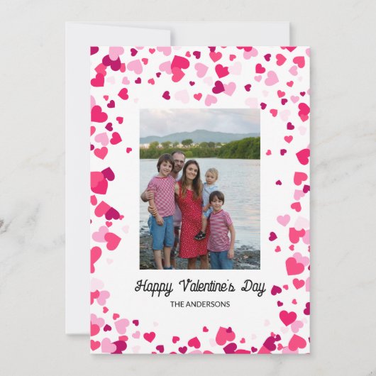 Roze Liefde Harten Familie Foto Valentijnsdag Feestdagenkaart (Voorkant)