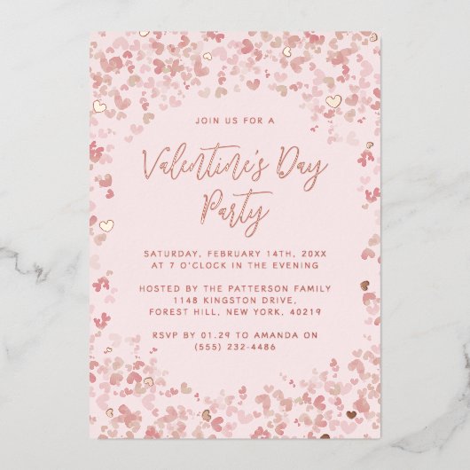 Roze liefde harten Valentijnsdag Echte partij Folie Uitnodiging (Voorkant)