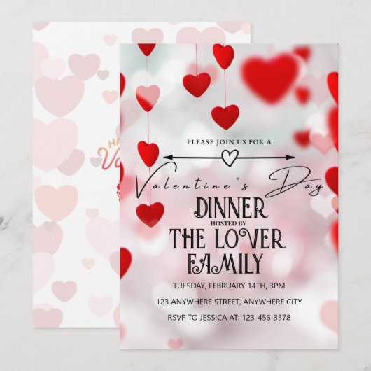 Roze Liefde Harten Valentijnsdag Party Kaart (Voorkant / Achterkant)