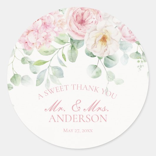 Roze Liefde In Bloei Bloemen Hydrangea Trouwcirkel Ronde Sticker (Voorkant)