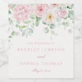 Roze liefde in bloei bloemenhortensia's bruiloft wijn etiket (Enkel label)