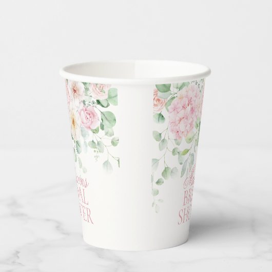 Roze Liefde in Bloei Bloemige Hortensia Bruiloft F Papieren Bekers (Links)