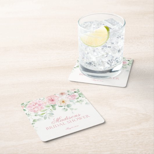 Roze Liefde in Bloei Bloemige Hortensia's Bruiloft Kartonnen Onderzetters (Insitu)