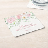 Roze Liefde in Bloei Bloemige Hortensia's Bruiloft Kartonnen Onderzetters (Schuin)