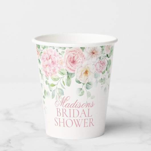 Roze Liefde in Bloom Bloemen Hydrangea Vrijgezelle Papieren Bekers (Voorkant)