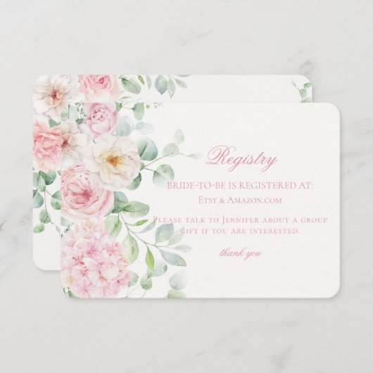 Roze Liefde in Bloom Bloemen Vrijgezellenfeest Reg Informatiekaartje (Voorkant / Achterkant)