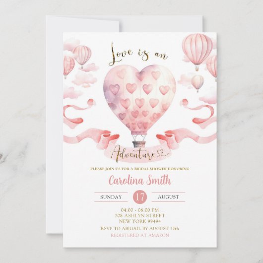 Roze Liefde Is Een Avontuur Luchtballon Shower Kaart (Voorkant)
