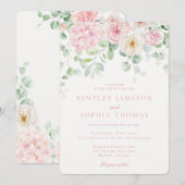 Roze liefde is in bloei bloemenhortensia bruiloft kaart (Voorkant / Achterkant)