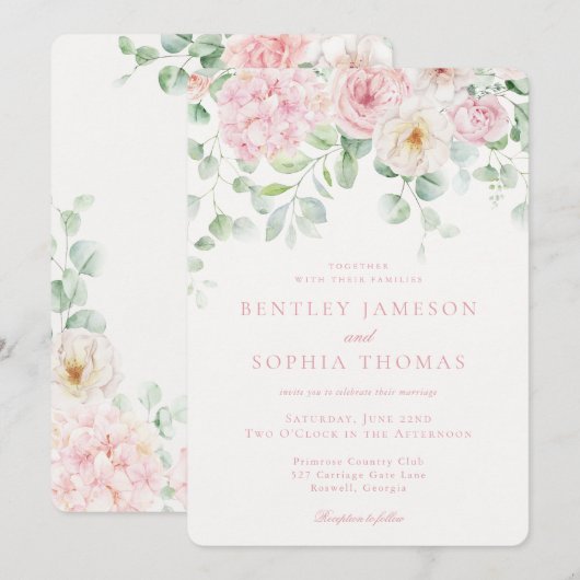 Roze liefde is in bloei bloemenhortensia bruiloft kaart (Voorkant / Achterkant)