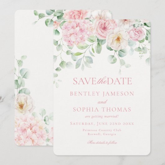 Roze Liefde is in Bloei Bloemige Save the Date Kaa Kaart (Voorkant / Achterkant)