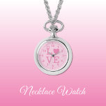 Roze Liefde Ketting Watch<br><div class="desc">Ketting Horloge cadeau. Met het woord 'love' en een hartvorm ter vervanging van de letter O. Donker en lichtroze.</div>