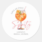 Roze Liefde Op De Eerste Spritz Bruiloft Favor Ronde Sticker (Voorkant)