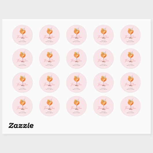 Roze Liefde Op Het Eerste Spritz Bruidsfeest Ronde Sticker (Vel)